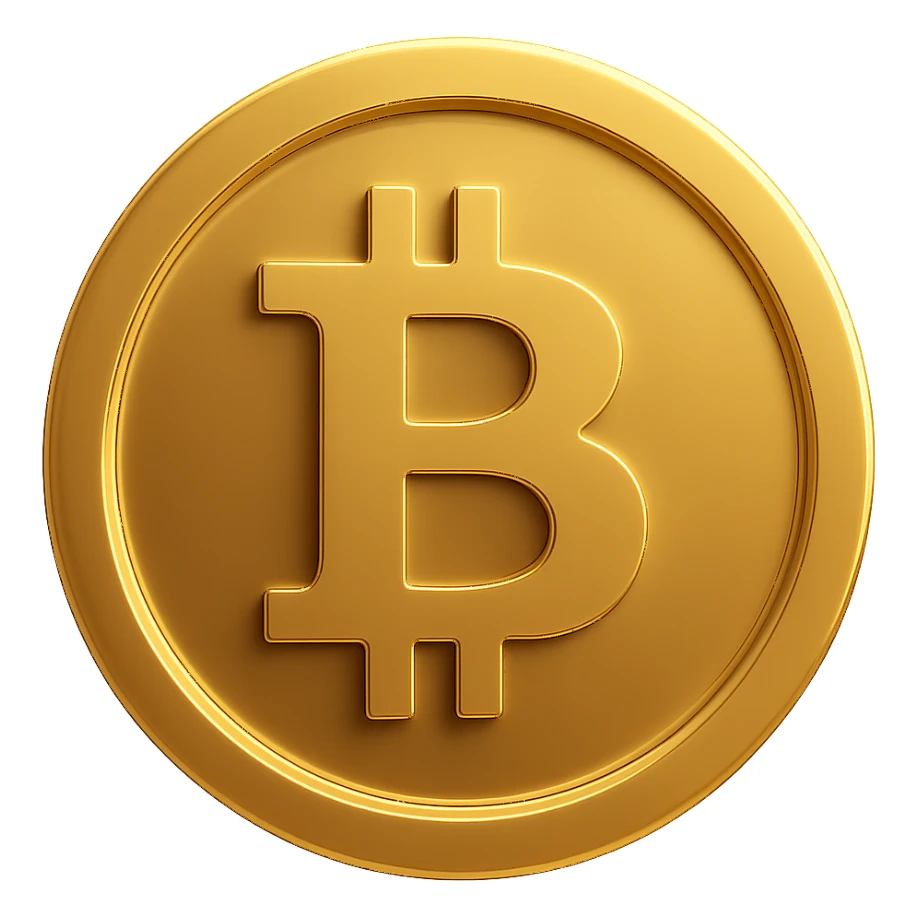 Create a new bitcoin coin variation with a transparent background, maintaining the coin's iconic bitcoin symbol and golden color, with a polished and modern look. sticker