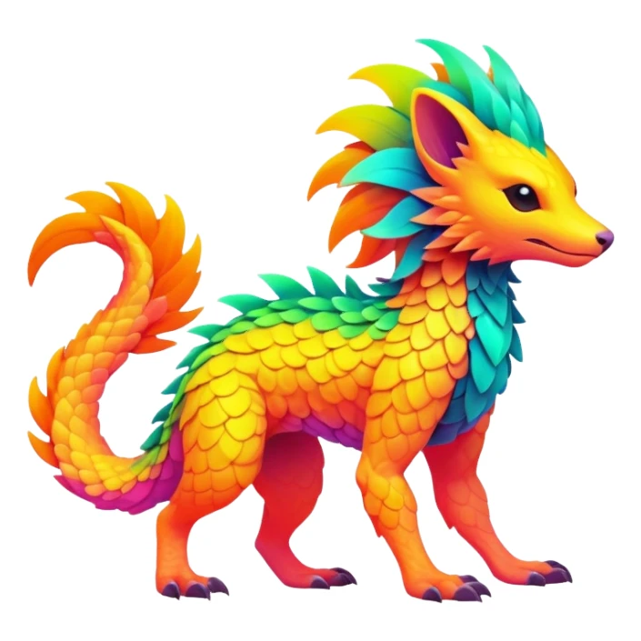 futuristic lush warm-colored neon-colored Fakémon-Trico-creature (full body) sticker