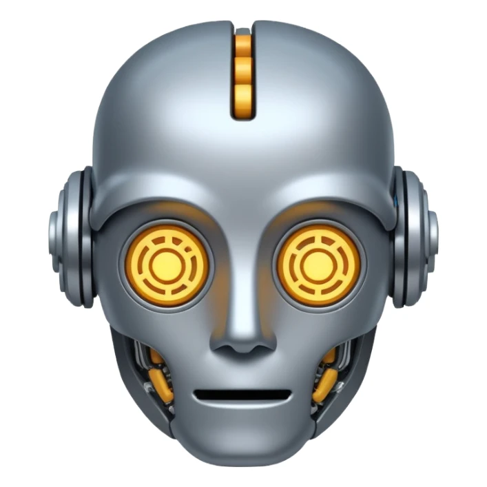 simple and friendly AI representation with robot face, brain, and circuits sticker