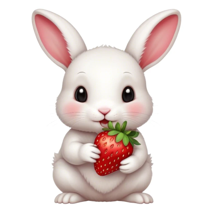 bunny white eating strawberry cute small  sticker