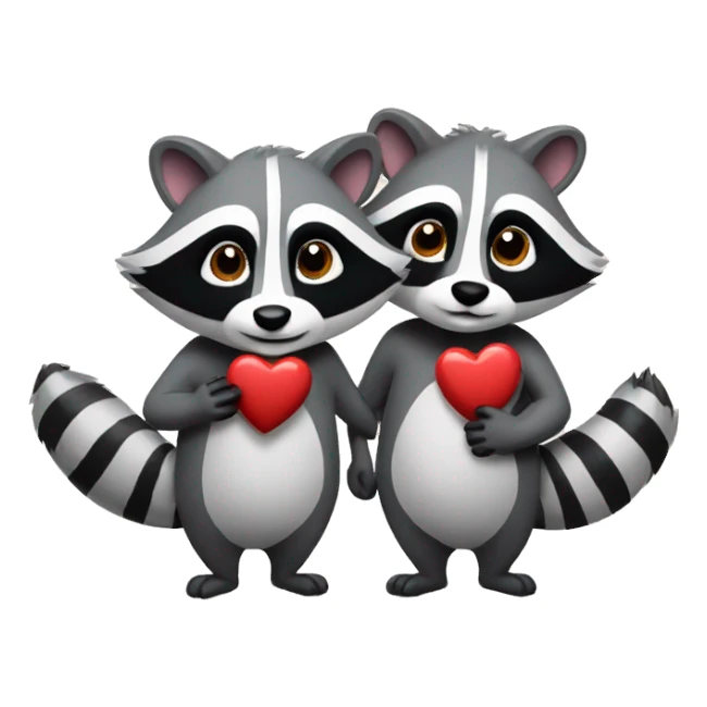 Two raccoons holding a heart sticker