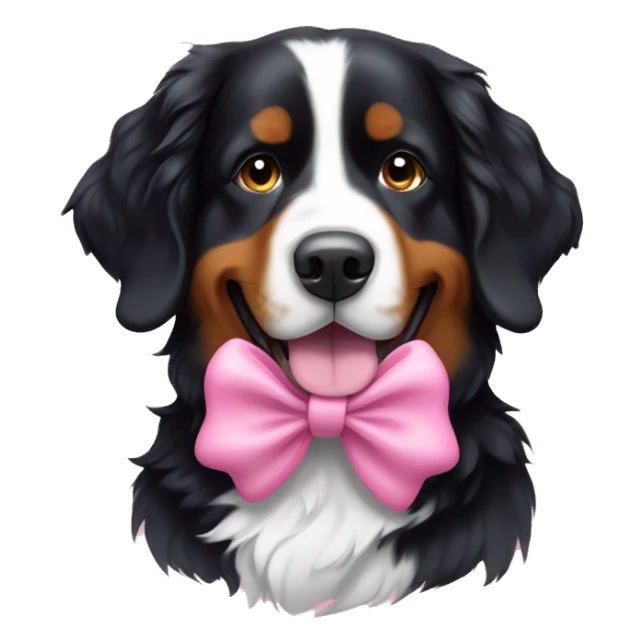 Bernese mountain dog wearing a pink bow sticker