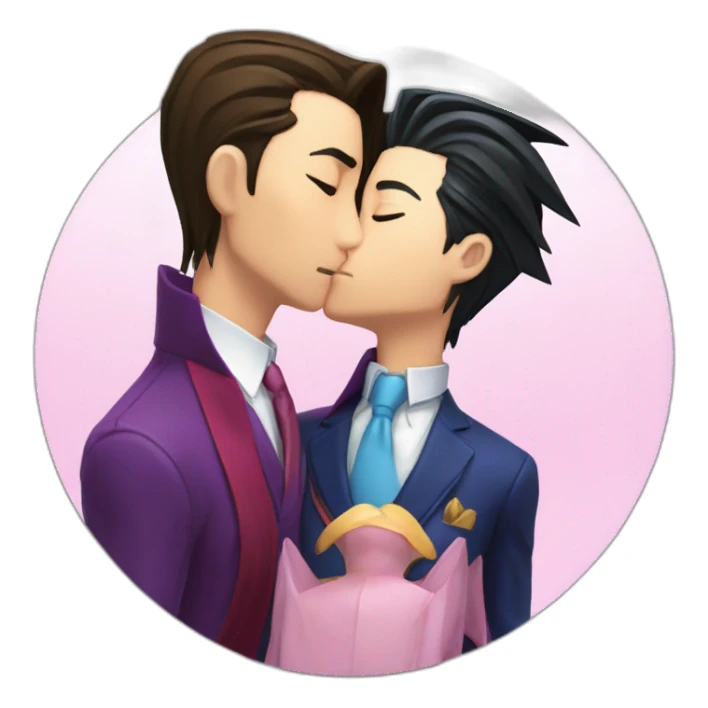 Phoenix Wright kissing Miles Edgeworth sticker