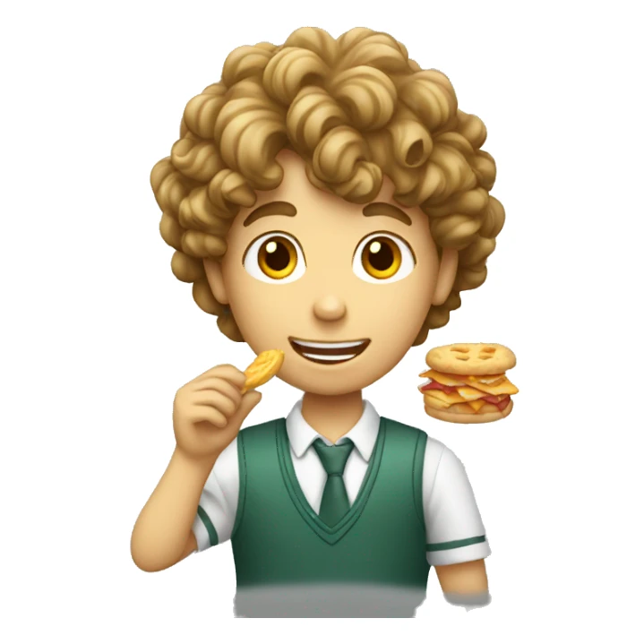 a wavy haired schoolboy eating snacks sticker