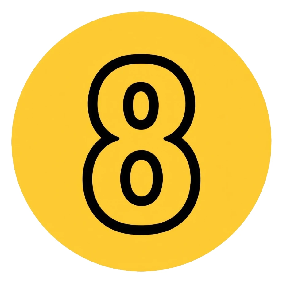 Number 8 on a yellow volumetric background sticker