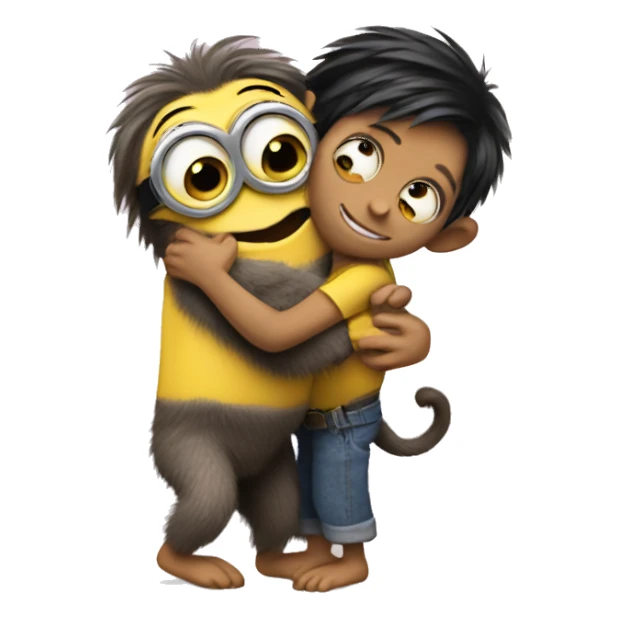 minion hugging a gay little monkey sticker