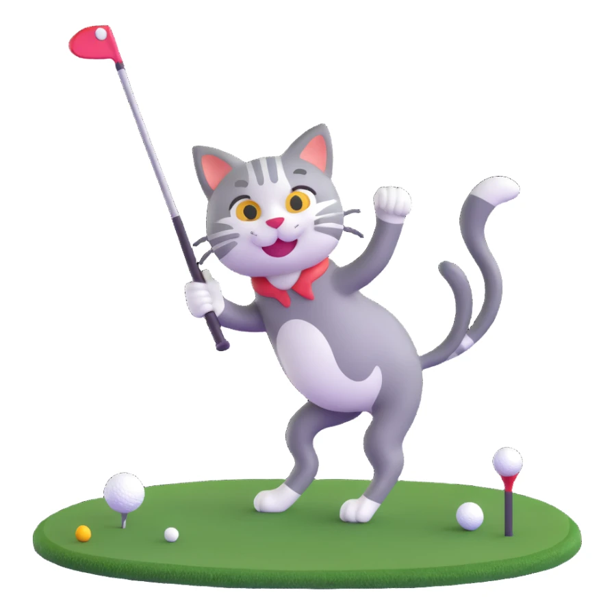 happy cat playing golf on his birthday sticker