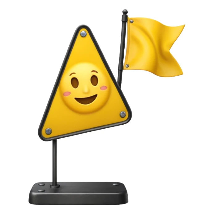 Apple emoji style yellow flag with a triangular shape on an iron base sticker