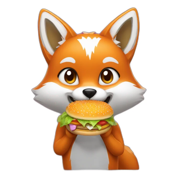 Fox eating a sparkle hamburger sticker