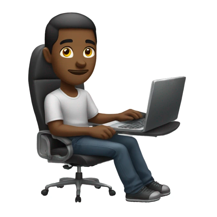 Black guy sitting down on chair playing on computer  sticker