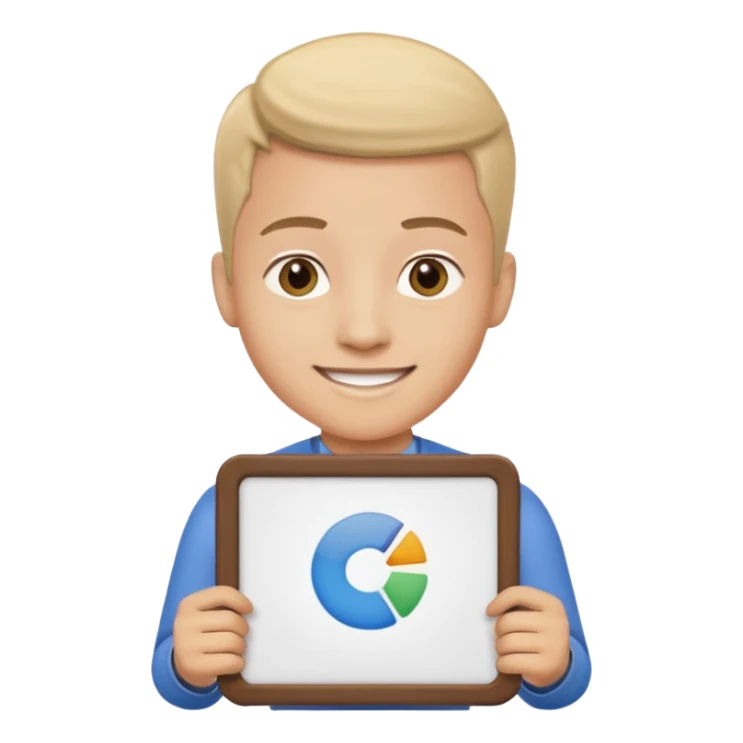 smiling young man holding a presentation board sticker