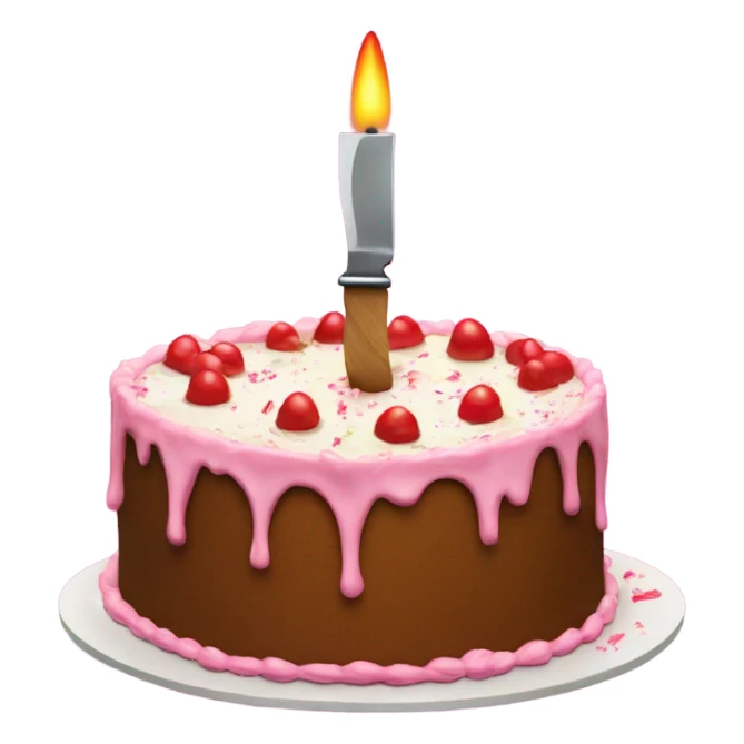 A birthday cake stabbed by a knife  sticker