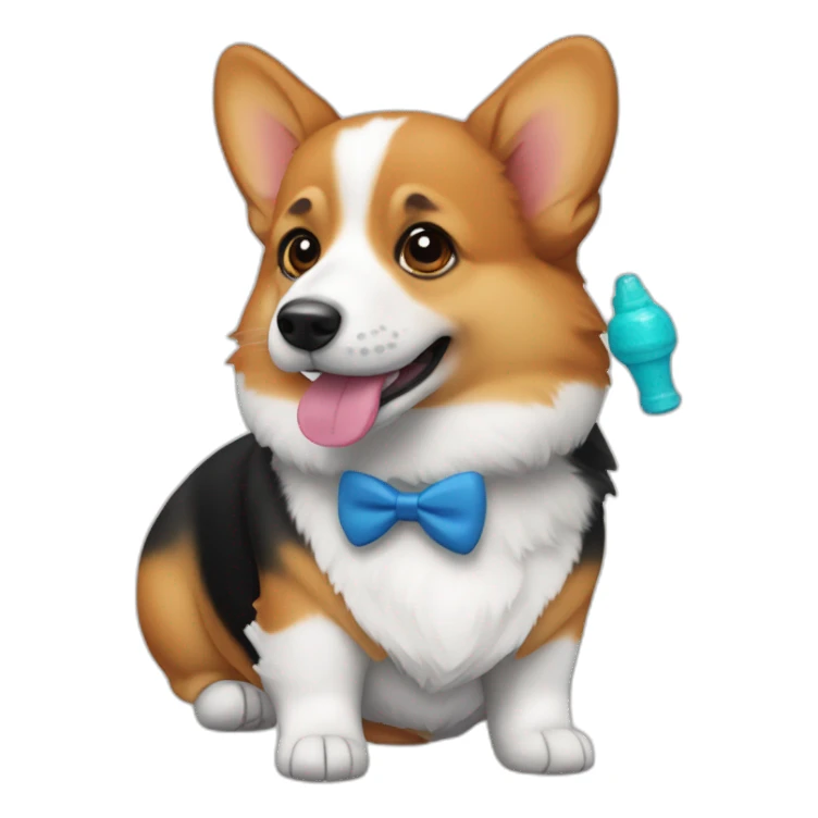 Corgi negro con pez en la boca sticker