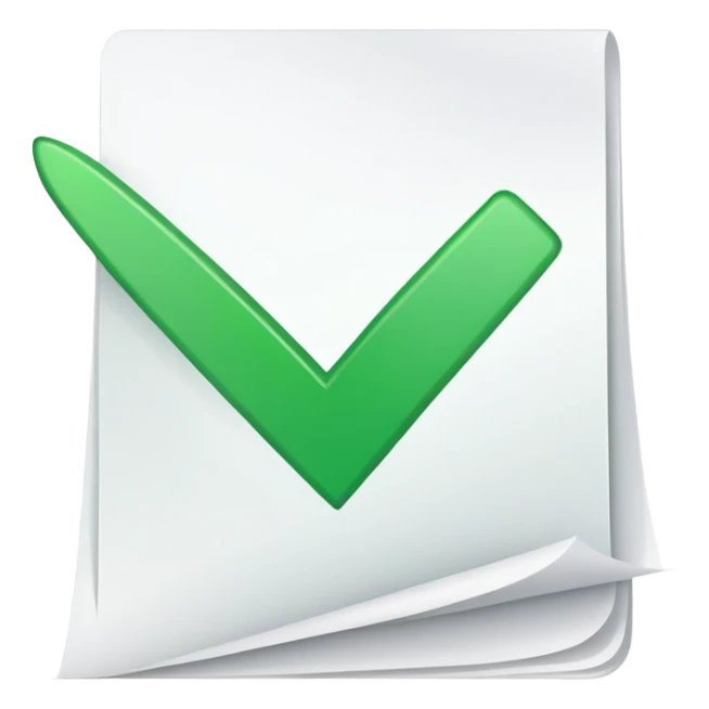 checkmark on completed document, job finished sticker