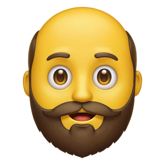 typical yellow emoji face with a beard, mixed happy and sad expression sticker