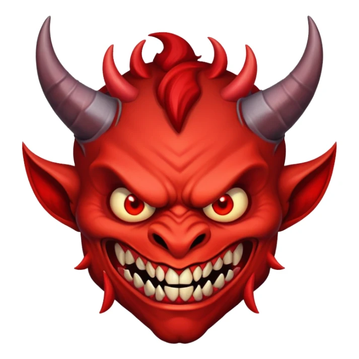 red horned demon with evil grin sticker