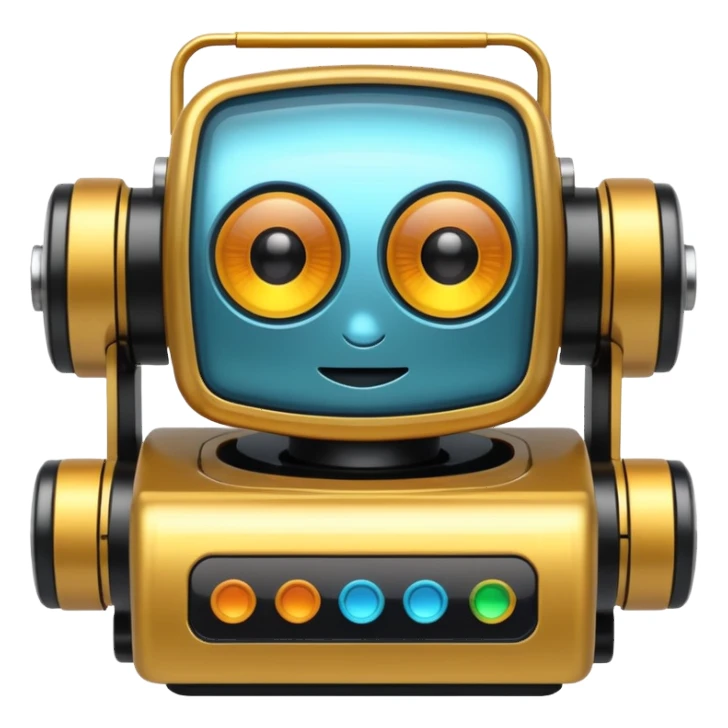 small animated AI machine vision device with moving elements, lively and expressive style sticker