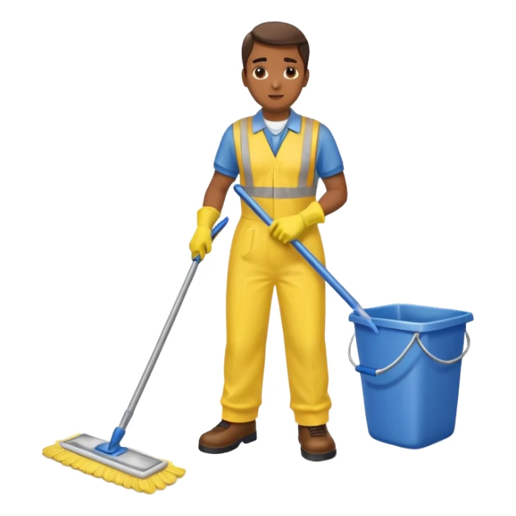 Custodian with yellow rubber gloves, mopping floor sticker