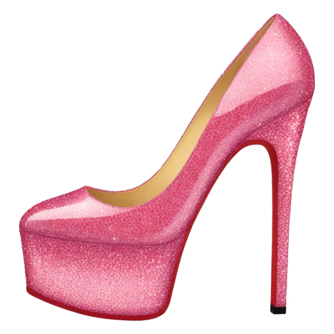 sparkly pink platform heel with red bottom sticker