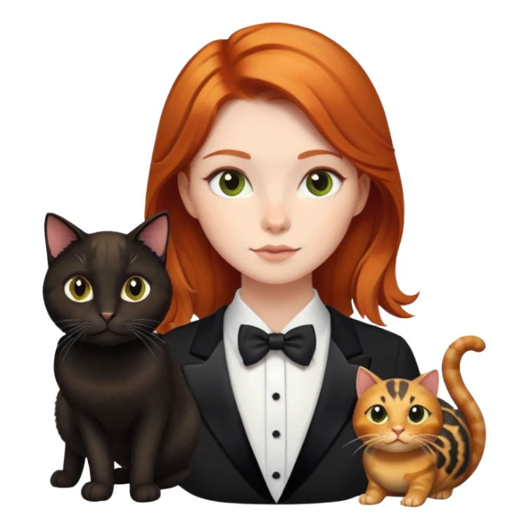 Ginger-haired girl and black cat, tuxedo cat and tortoise cat sticker
