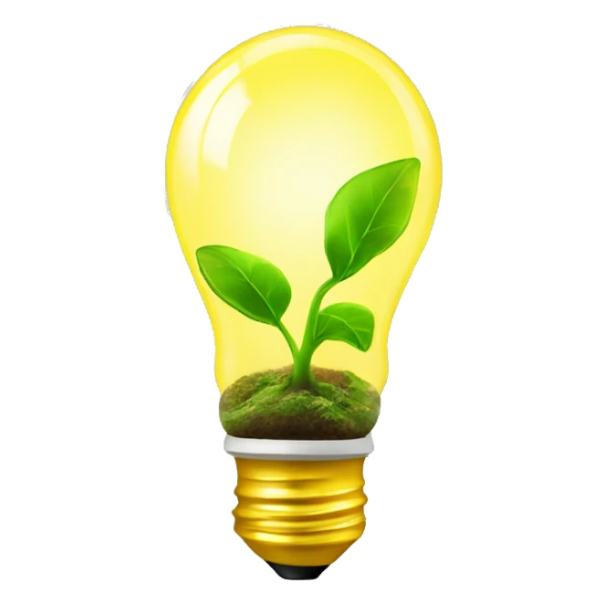 a plant sprout inside a yellow glowing idea lightbulb sticker