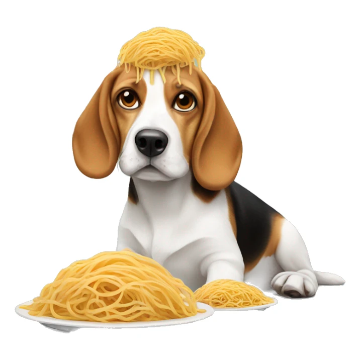 Beagle with spaghetti  on his head  sticker