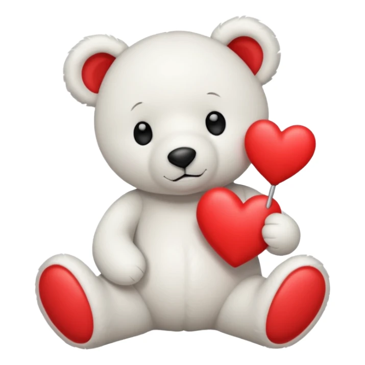 white teddy bear hold red heart sticker