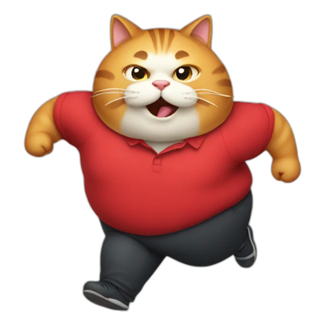 fat cat with red shirt running sticker