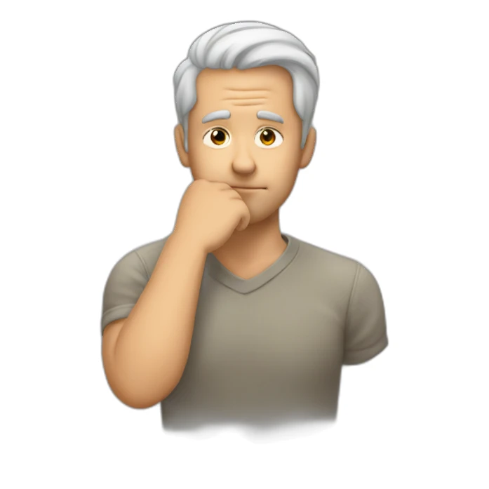 left facing man rubbing chin with hand from thinking sticker