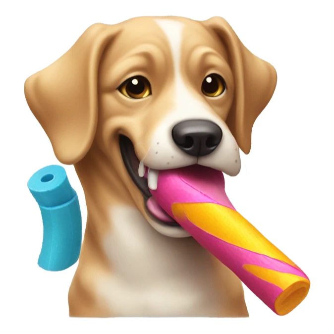 dog eating a chew toy sticker