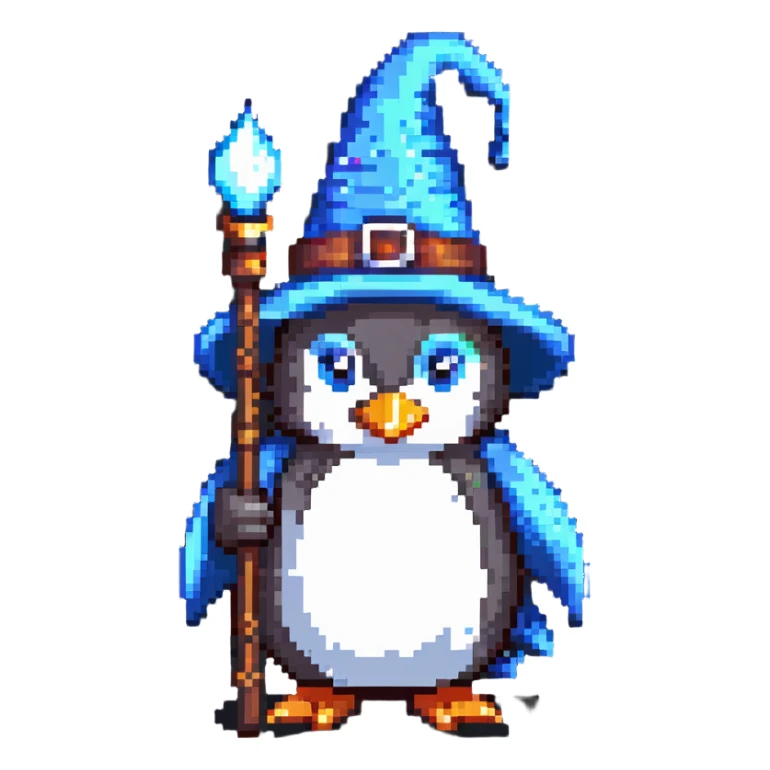 penguin wizard with a staff and wizard hat sticker