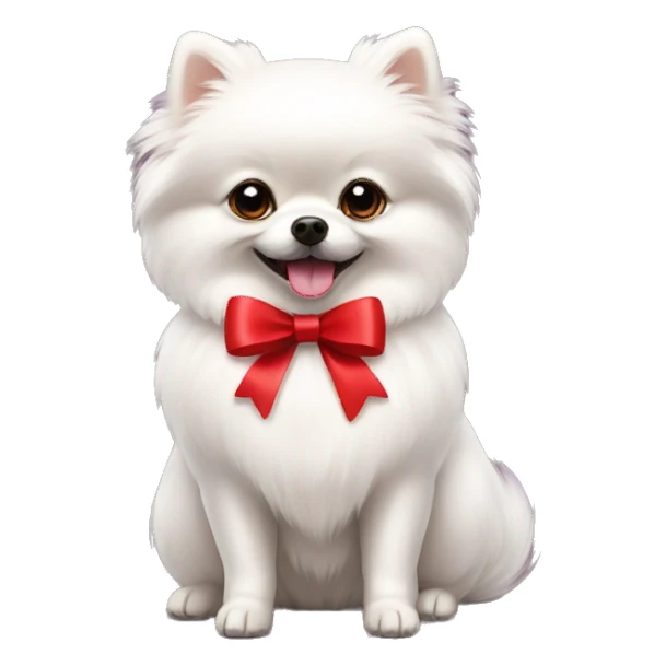 White Pomeranian with red bow ribbon sticker