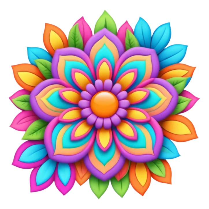 3D, psychedelic colored hippie style flower border  sticker