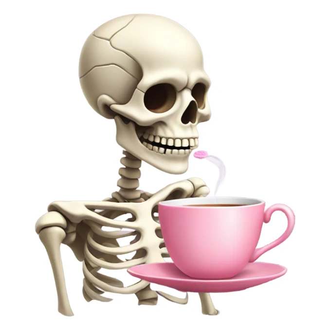 Skeleton sipping tea from a pink teacup  sticker