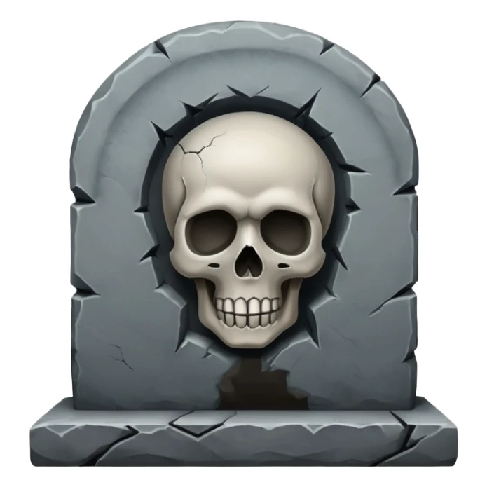 tombstone with a skull sticker