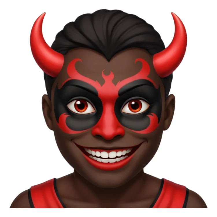 evil person with devilish smile and black face sticker