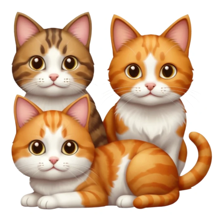 3 cats different colours including brown tabby and white, light patchy calico, and ginger and white sticker