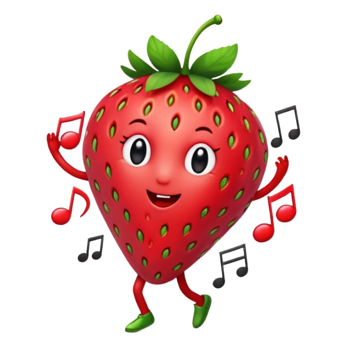 A Dancing strawberry with music notes around sticker