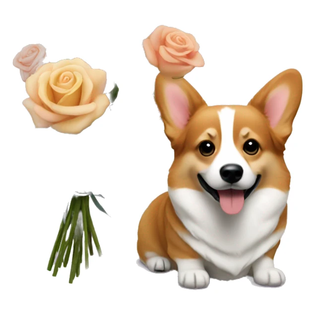 Small rose bouquet next to a corgi sticker