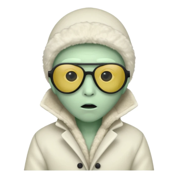 alien, eskimo sunglasses, white coat, suprise sticker