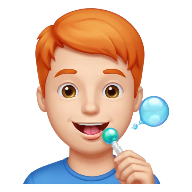 the guy is chewing gum and make a buuble sticker