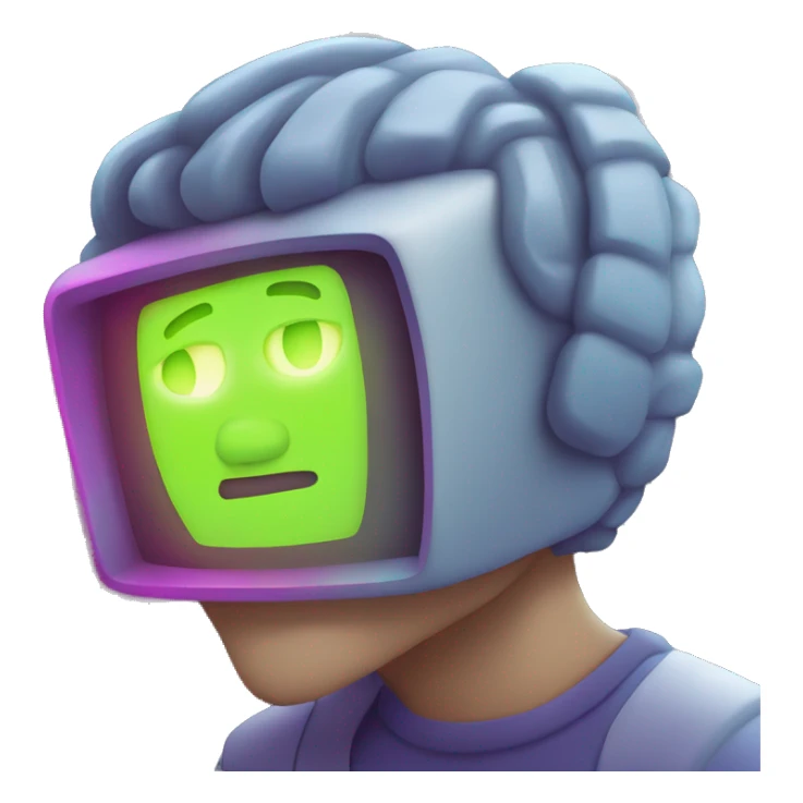 A person looking at a computer with neon-like fluorescent light shining on their face. sticker