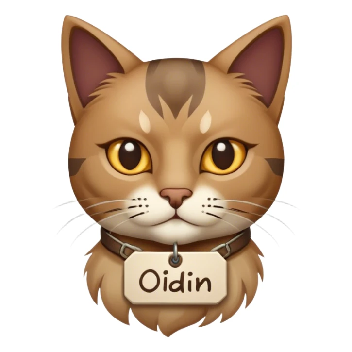 Cat with "odin" written on tag sticker