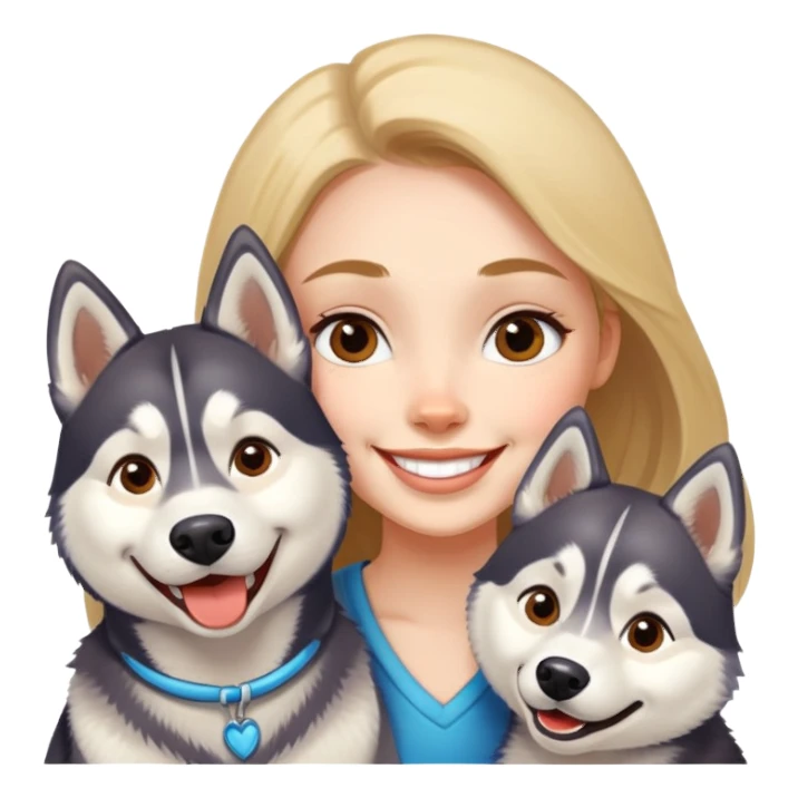 Girl with two huskies  sticker