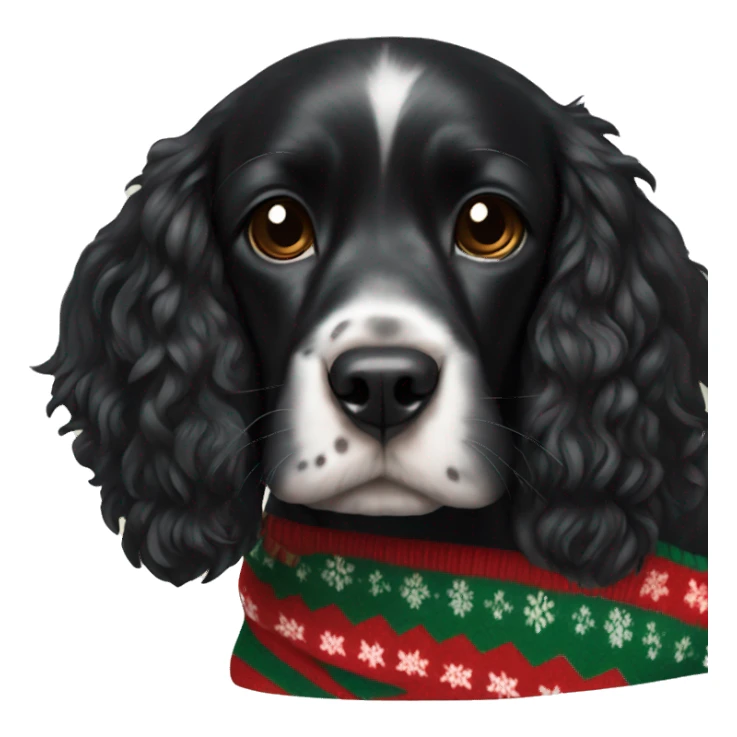 Black cocker spaniel with Christmas jumper sticker