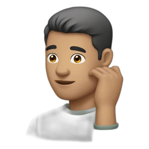 man touching chin sticker