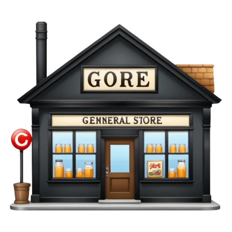 general store, old-fashioned, glass windows, open sign sticker