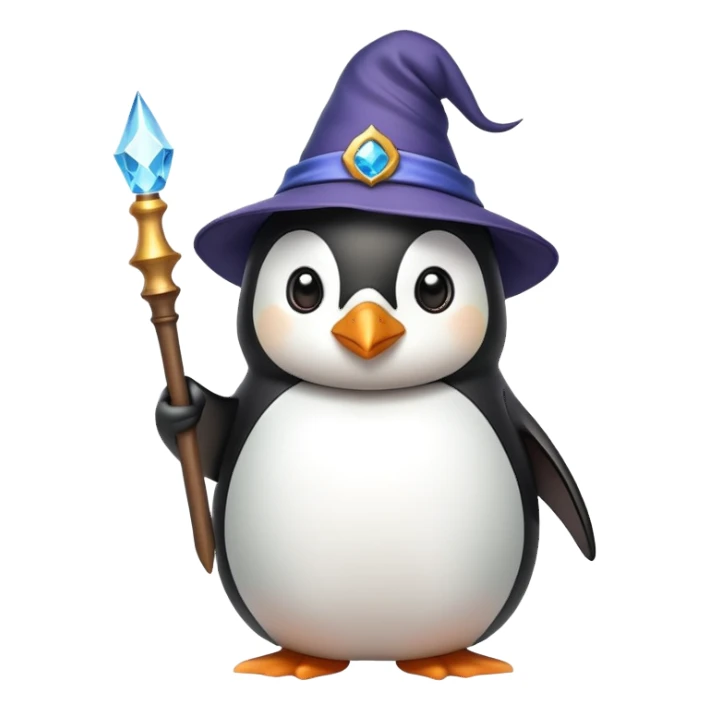 Penguin wearing wizard hat and holding a magic wand sticker