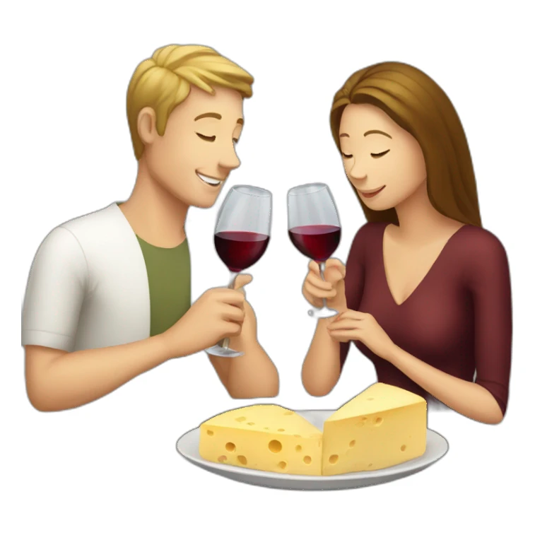 white couple drinking wine and eating cheese sticker
