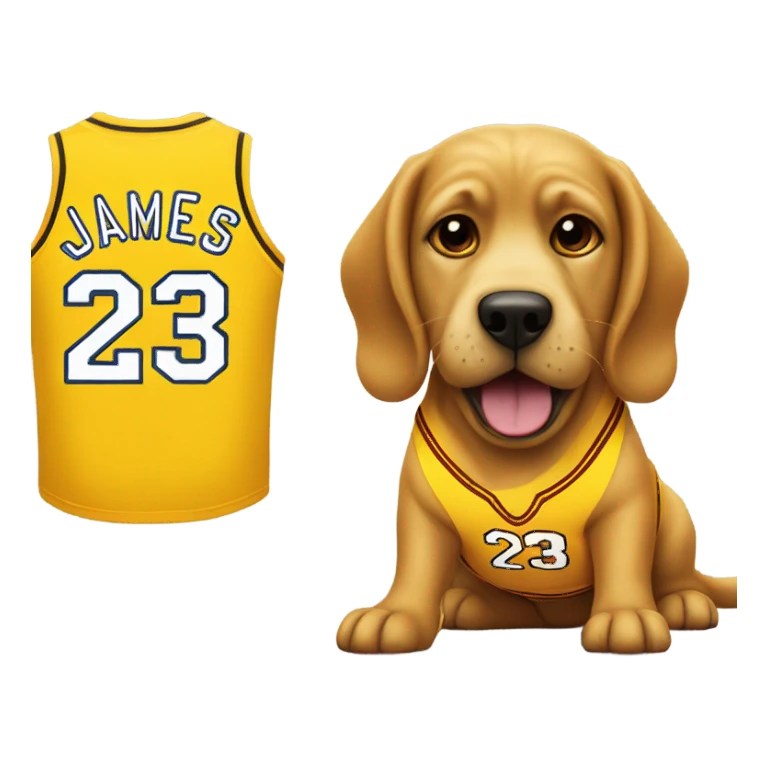 Dog with a LeBron James jersey on sticker